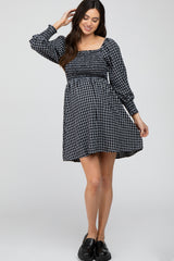 Black Plaid Smocked Maternity Dress