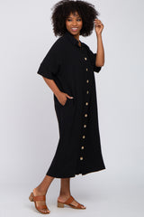 Black Oversized Button Down Midi Dress