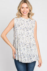 Ivory Floral Sleeveless Babydoll Top