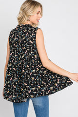 Black Floral Sleeveless Babydoll Top