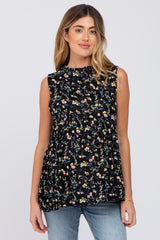 Black Floral Sleeveless Babydoll Maternity Top