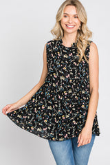 Black Floral Sleeveless Babydoll Top