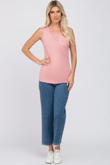 Pink Crossover Ruched Nursing Tank