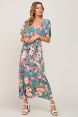 Jade Floral Wrap Front Waist Tie Maxi Dress