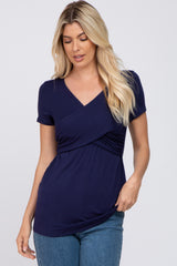 Navy Crossover Maternity Nursing Top