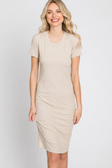 Beige Ribbed Fitted Dress