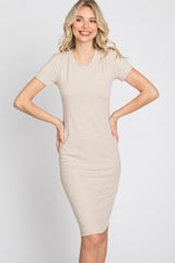 Beige Ribbed Fitted Dress