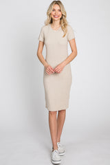 Beige Ribbed Fitted Dress