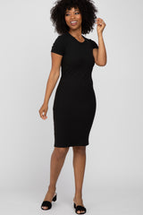 Black Ribbed Fitted Dress