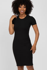 Black Ribbed Fitted Dress