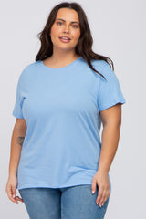 Light Blue Solid Short Sleeve Plus Maternity Top