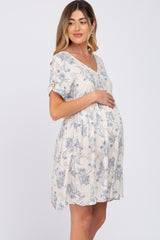 Blue Floral V-Neck Maternity Dress