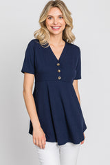 PinkBlush Navy Ribbed Button Accent Blouse