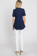 PinkBlush Navy Ribbed Button Accent Blouse