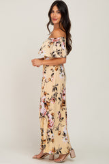 Yellow Floral Off Shoulder Maxi Dress