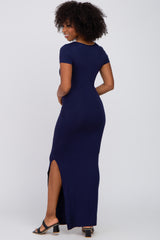 Navy Cross Front Ruched Maxi Dress