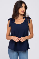 Navy Blue Shoulder Bow Maternity Tank Top