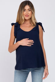 Navy Blue Shoulder Bow Maternity Tank Top