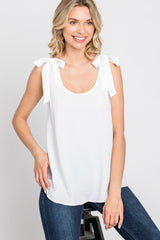 White Shoulder Bow Tank Top