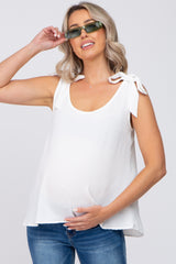 White Shoulder Bow Maternity Tank Top