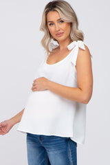 White Shoulder Bow Maternity Tank Top