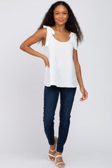 White Shoulder Bow Tank Top