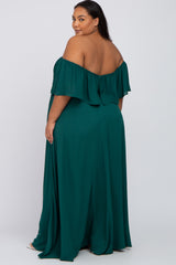 Forest Green Chiffon Off Shoulder Maternity Plus Gown