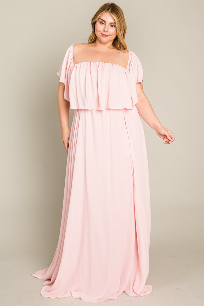 Light Pink Chiffon Off Shoulder Maternity Plus Gown