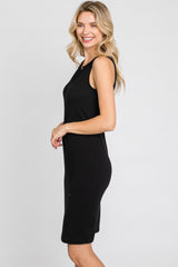 Black Ribbed V-Neck Dress