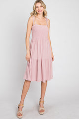 Pink Smocked Shoulder Tie Maternity Dress