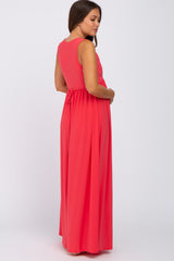 Coral V-Neck Sleeveless Maternity Maxi Dress