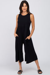 Black Wide Leg Crop Maternity Jumpsuit