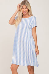 Blue Striped Short Sleeve Dress