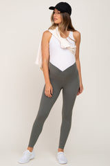 Light Olive Crossover Waist Maternity Leggings