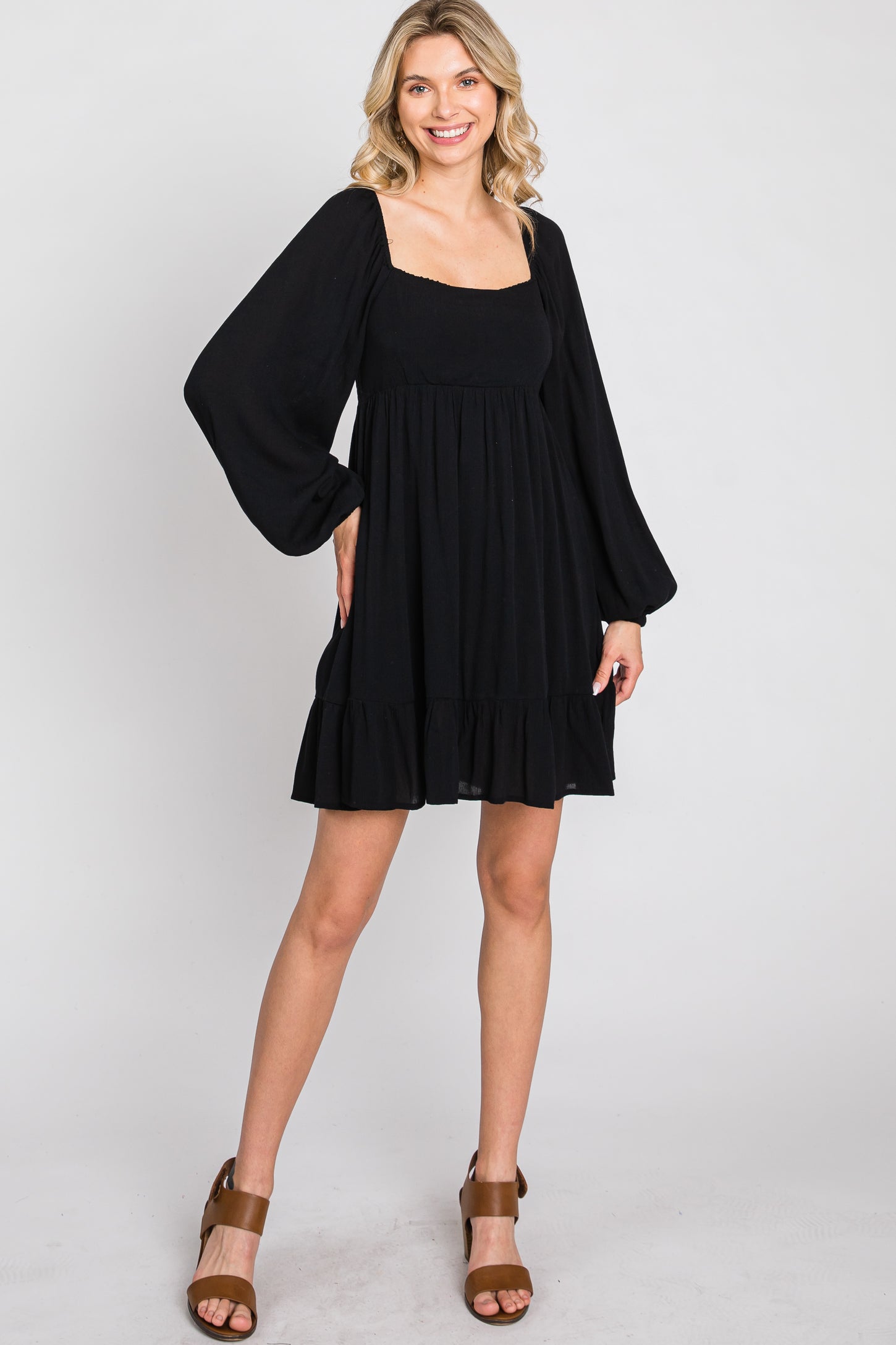 Black Long Sleeve Square Neck Maternity Dress