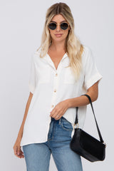 Ivory Collared Button-Down Short Sleeve Blouse