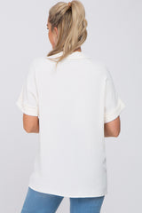 Ivory Collared Button-Down Short Sleeve Maternity Blouse