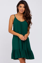 Green Ruffle Hem Maternity Swing Dress