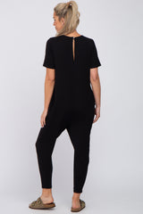 Black Basic Short Sleeve Maternity Jumpsuit