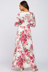 Cream Floral Maternity Wrap Maxi Dress