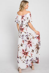 Ivory Floral Off Shoulder Maxi Dress