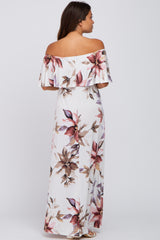 Ivory Floral Off Shoulder Maternity Maxi Dress