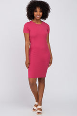 Magenta Ribbed Fitted Dress