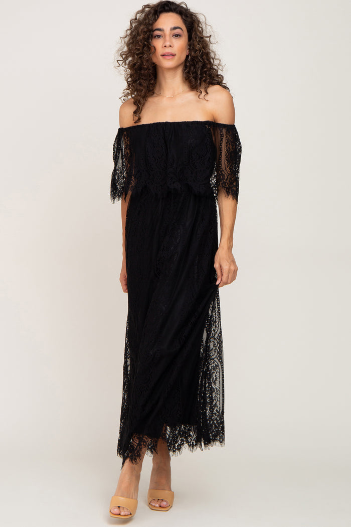 Black Lace Off Shoulder Maternity Maxi Dress