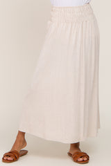 Beige Smocked Linen Maxi Skirt