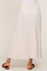 Beige Smocked Linen Maxi Skirt