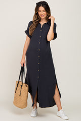 Charcoal Button Down Maternity Midi Dress