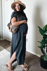 Charcoal Button Down Maternity Midi Dress