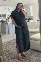Charcoal Button Down Maternity Midi Dress