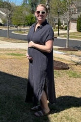 Charcoal Button Down Maternity Midi Dress